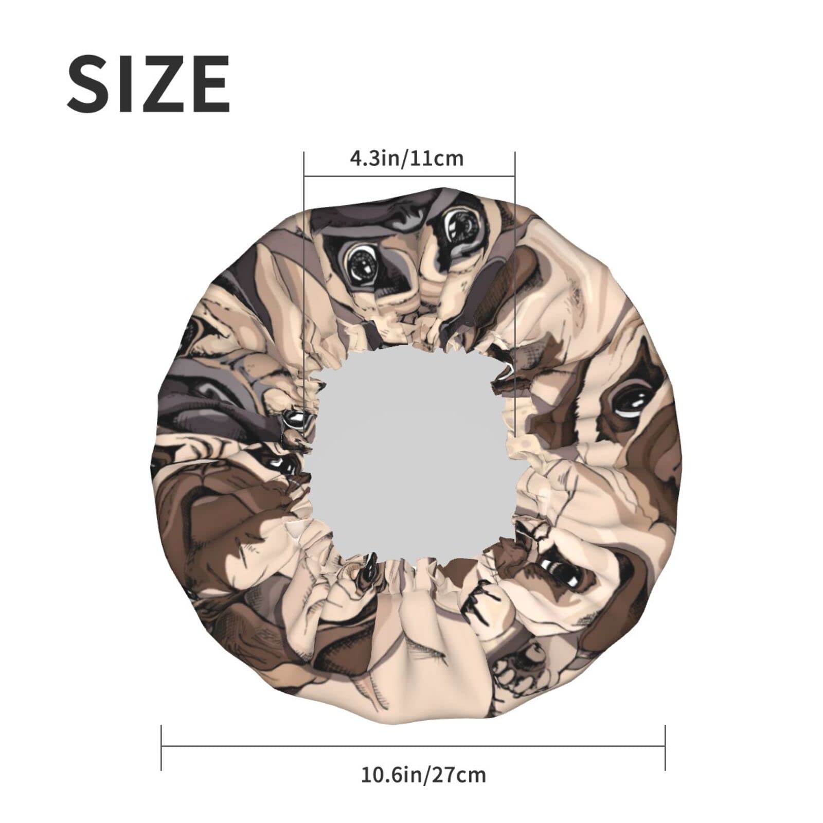 Cute Pug Dog Soccer Shower Cap for Women,Double Waterproof Layers Bathing Shower Hat Large Designed for all Hair