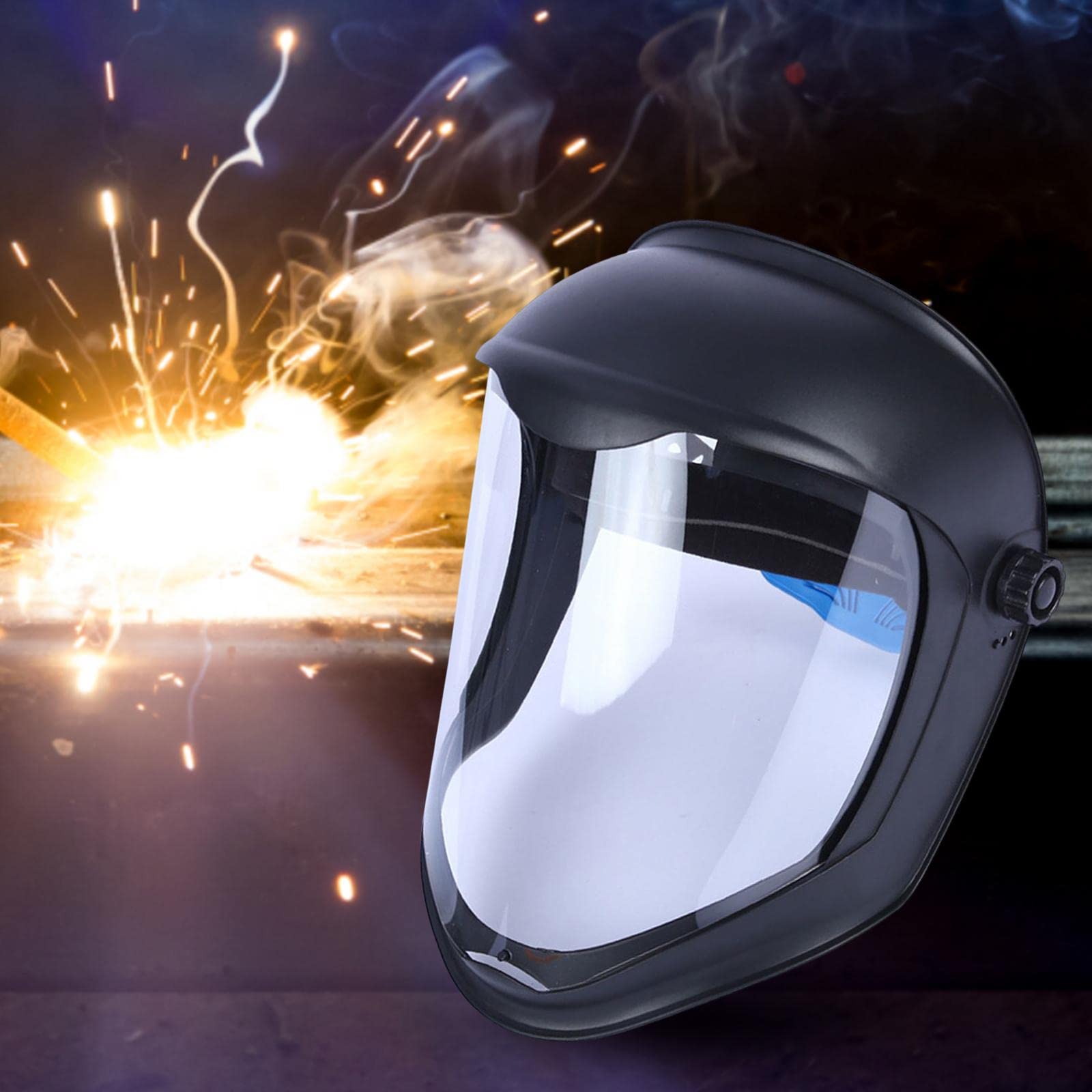 Harilla Visage Bouclier Casque w/Visière Claire À Cliquet Sécurité Broyage, dans supérieur, Masque Double Bandeau