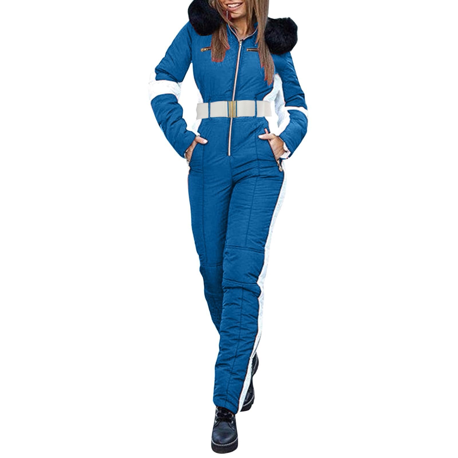 IQYU Skioverall Damen Winter Warm Skianzug Einteiler Schneeanzug Lange Skijacke Mit Kapuze Outdoorjacke Warm Schnee Skifahren SäTze Outdoor Jumpsuit Langer Schneeoverall Wasserdicht Ski Anzug