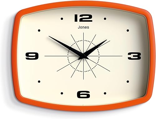 JONES CLOCKS Reloj de pared retro de película, reloj cuadrado, reloj rectangular, reloj de cocina, reloj de oficina, reloj retro, reloj de
