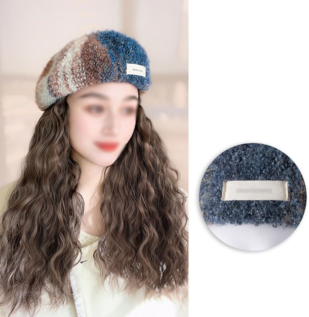 EARSHOT Wig Cap Women's Wig Cap, Wavy Curly Wig Cap, Long Curly Wig Cap, Suitable for Daily Theme Parties, Concerts, Dates Headband Wig Human Hair (Color : 01)