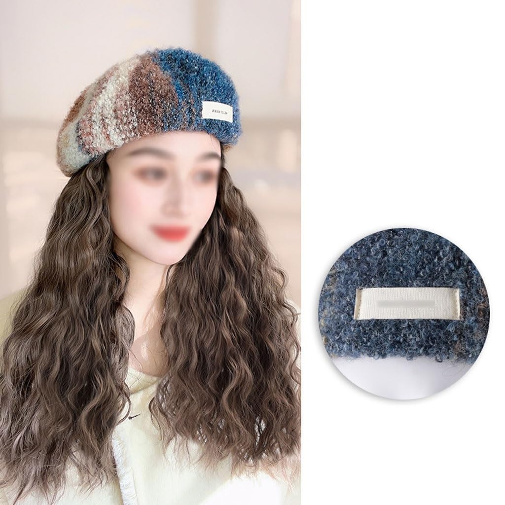 FEELIN Baseball Cap with Hair Extensions Women's Wig Cap, Wavy Curly Wig Cap, Long Curly Wig Cap, Suitable For Daily Theme Parties, Concerts, Dates Hat Wig (Color : 02)