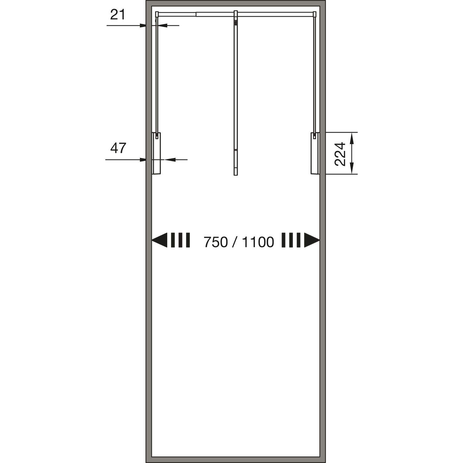 Garderobelift Servetto 3T 560 - 950 mm, wit met demping