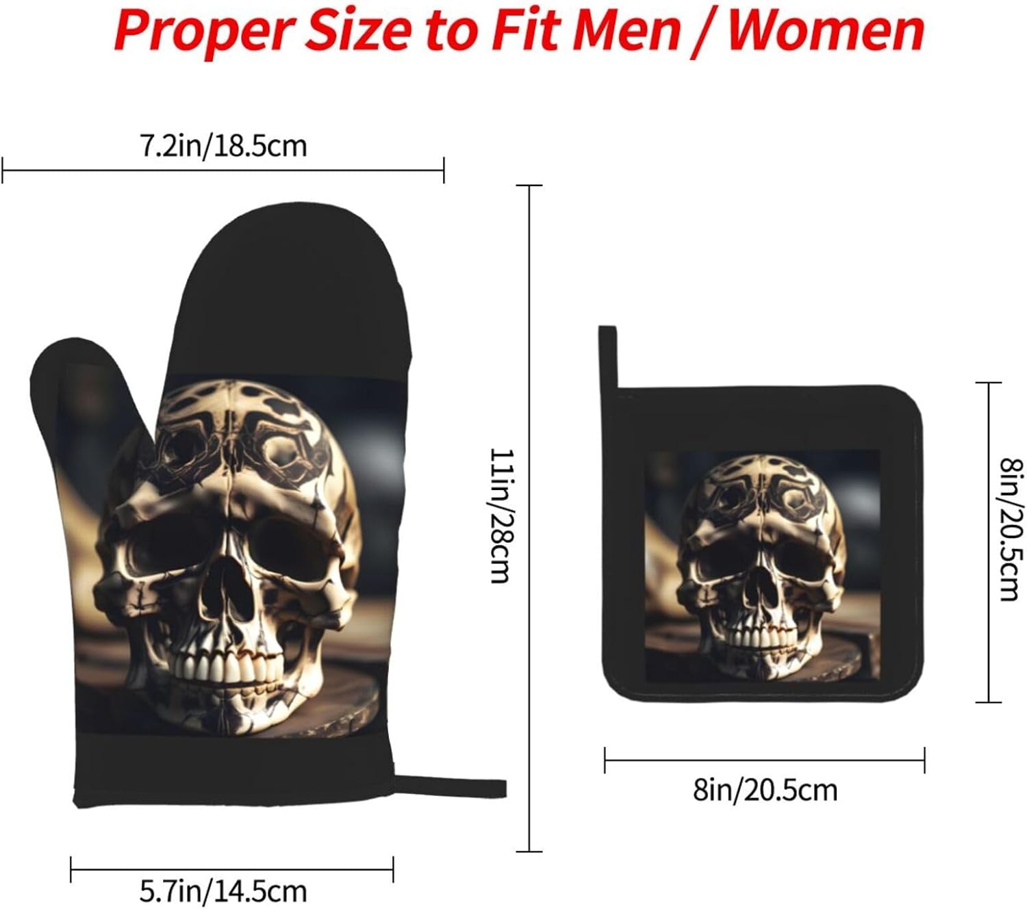 Skull Rock Roll Skeleton Bone Print Heat Resistant Microwave Gloves, Used for Baking, Cooking, and Fashion Kitchen Essentials