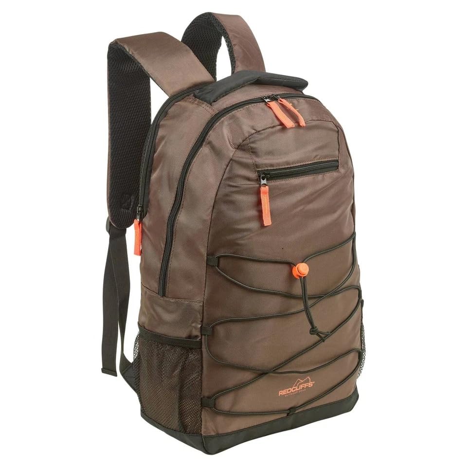 URBNLIVING 20L Lightweight Backpack – Padded Adjustable Straps, Durable Polyester Rucksack for School, Travel, Commuting, Hiking, Everyday Use – Compact Daypack for Kids and Adults (Brown)