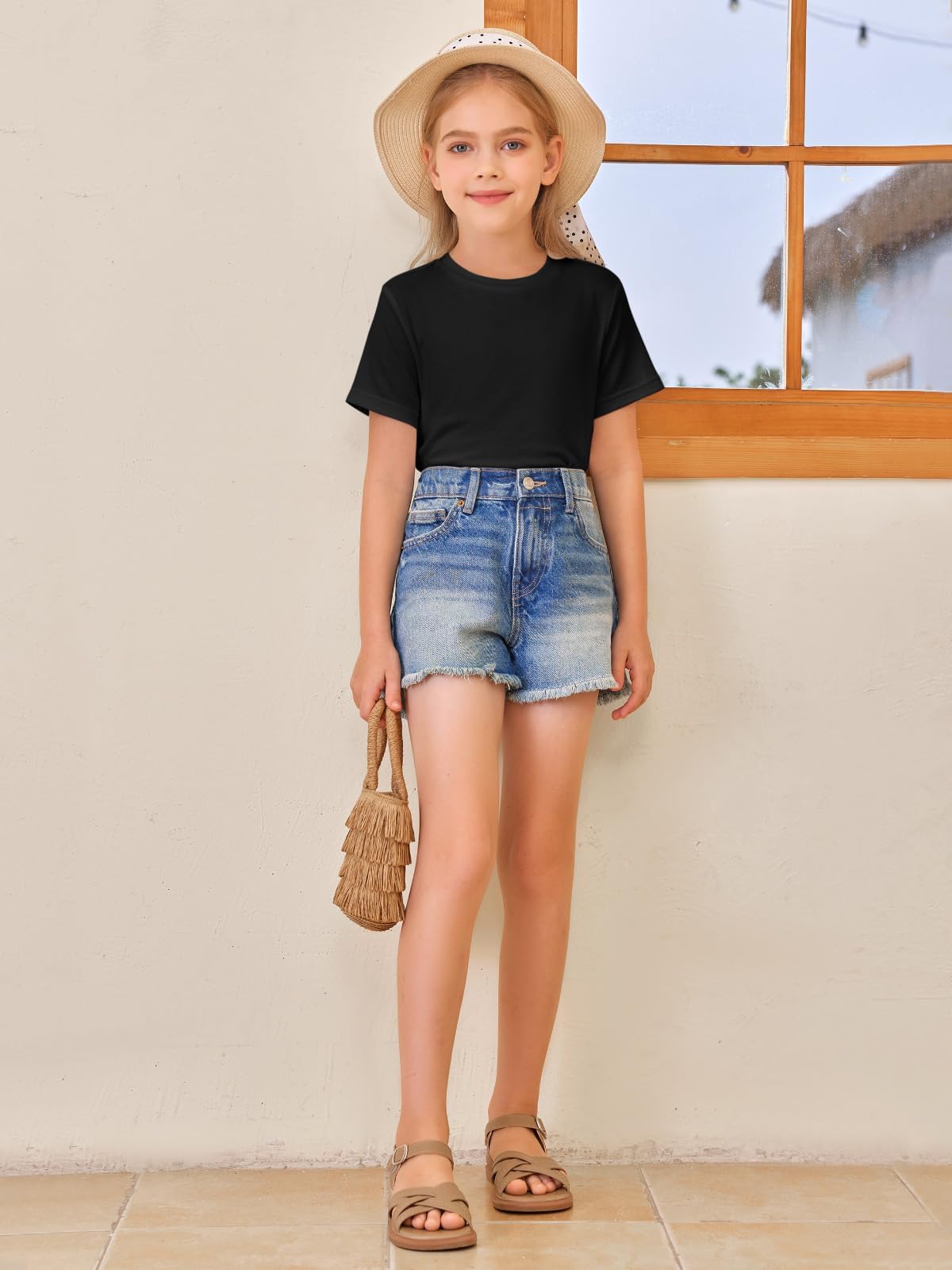 Haloumoning Dziewczęce t-shirty z krótkim rękawem dla dzieci, na lato, okrągły dekolt, do noszenia na co dzień, oversized