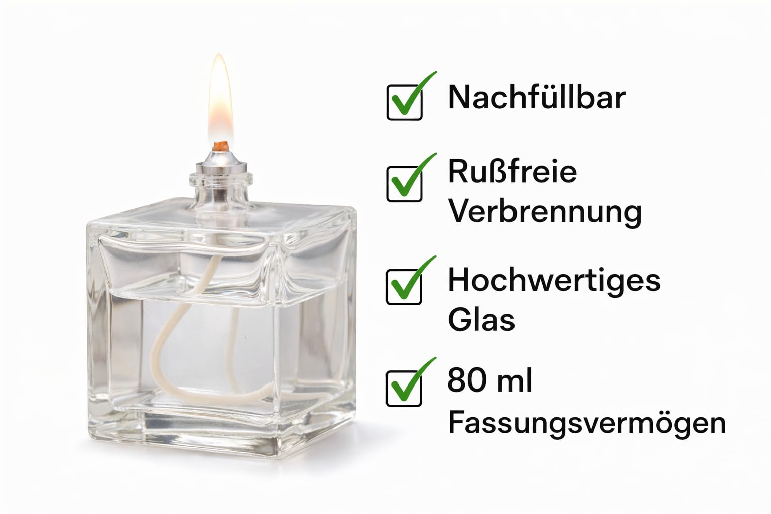 Öllampen Set 4x Mini Cube Glas 80 ml – Nachfüllbare Tisch-Öllampen für Innen & Außen – Deko Beleuchtung für Restaurant, Bar, Terrasse & Zuhause