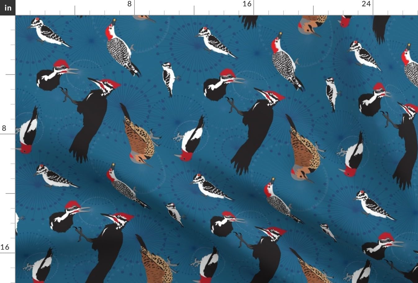 Spoonflower Fabric - North American Blue Woodpecker Northern Red Forest Boy Printed on Upholstery Velvet Fabric Fat Quarter - Upholstery Home Decor Bottomweight Apparel