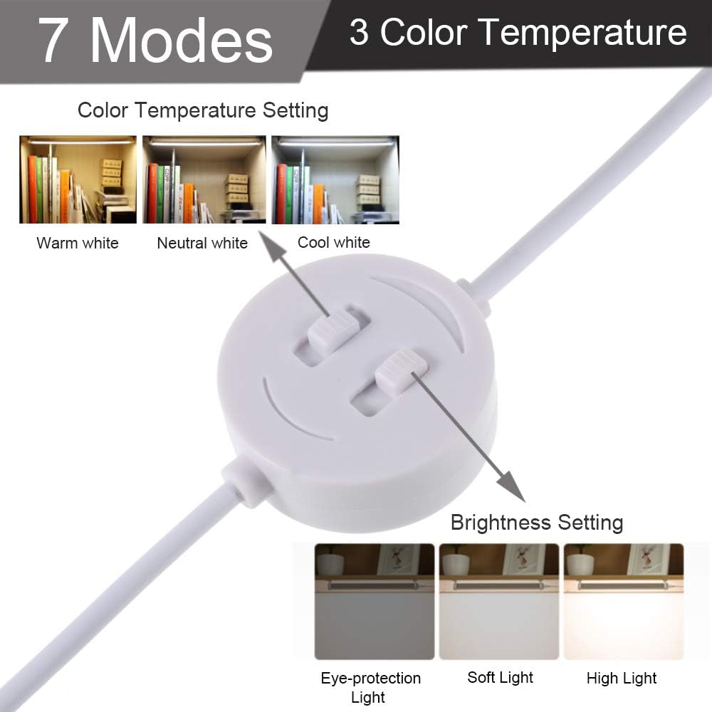 Dimmable Under Cabinet Lighting, 3 Color Temperature Portable USB Reading Strips Craft Light Eye-Care LED Desk Reading Lamp Light Great for Craft Table, Pianos, Music Stands, Kitchen, Shelf