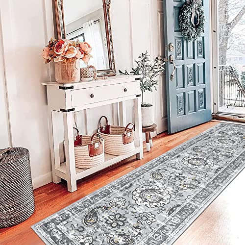 Ileading Paisley Runner Rug 2' X 8' Non-Slip Kitchen Runner Rug Washable Long Runner Rugs For Hallway Grey Laundry Room Mats Floor Carpet Runners For Entryway Hallway Bathroom Bedroom #TOP1