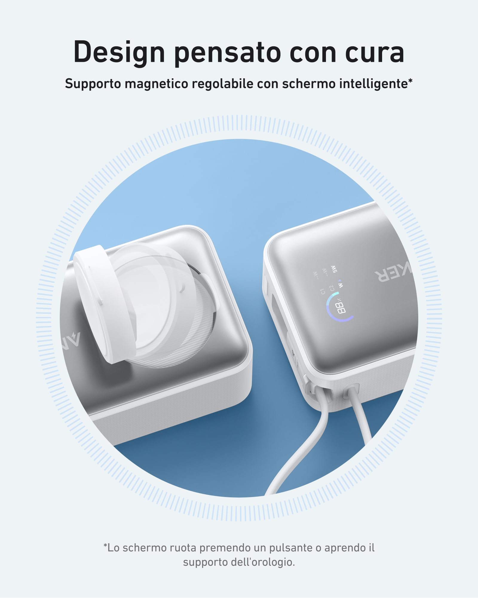 Anker MagGo Power Bank per Apple Watch, Batteria Certificata, Portatile e Compatta da 10.000mAh, Cavo USB-C Incorporato, 35W Max, per iPhone 16/15, Samsung, iPad, AirPods, e Altro Ancora
