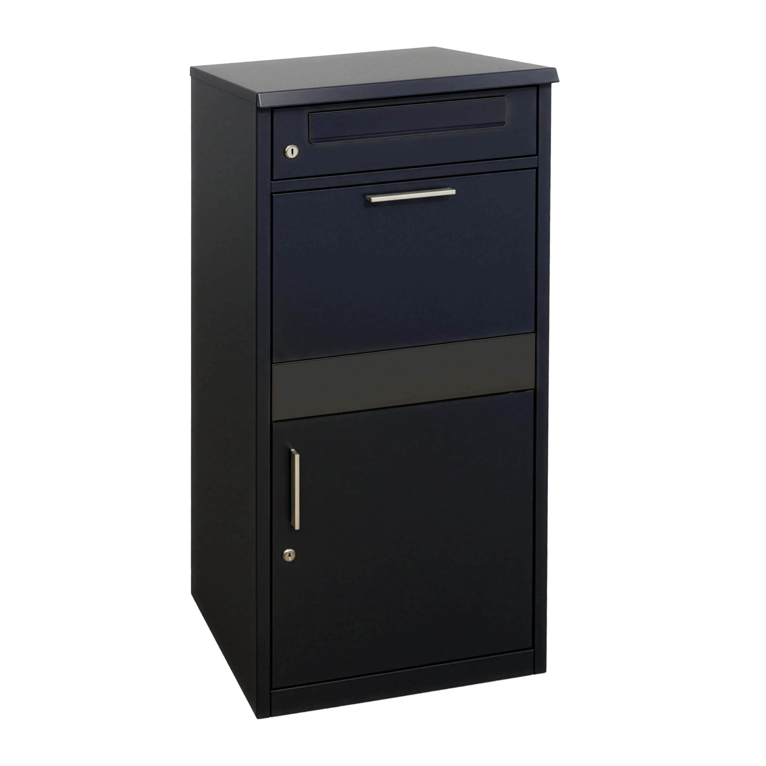 Relaxdays steel postbox with parcel compartment, 4 keys, 112x50x37 cm, black