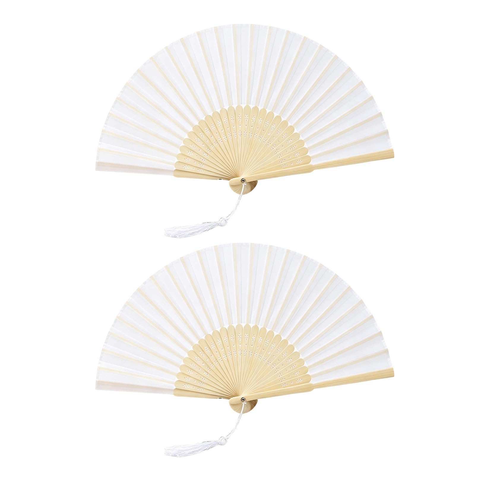 2Pcs Hand Fan Folding,White Fabric Handheld Fans Foldable Women Manual