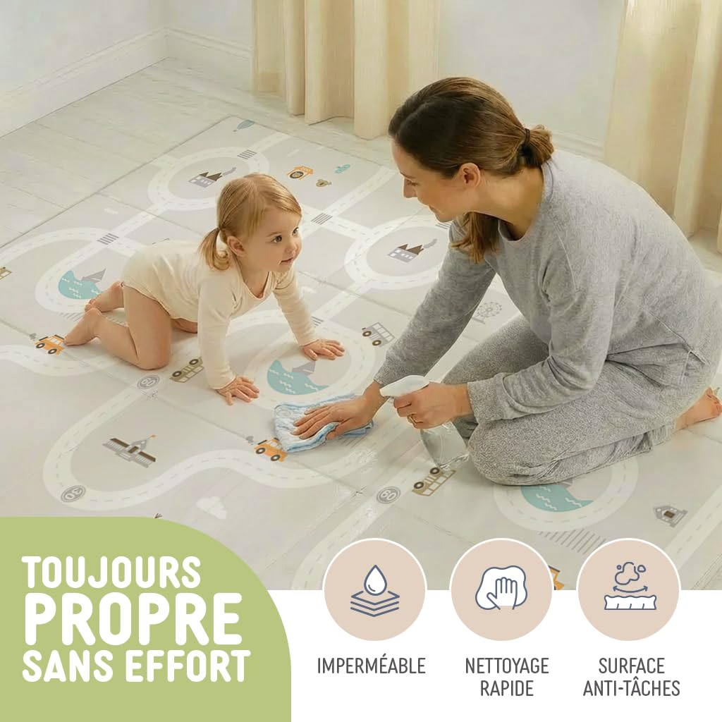 Tapis d'Éveil et de Jeux Bébé Treelys Urban Railway | Tapis Pliable Réversible 150x200 cm Circuit Routier | Tapis de Motricité Bébé XPE 15mm Certifié EN71 | Tapis Enfant Cadeau Naissance 0-3 Ans