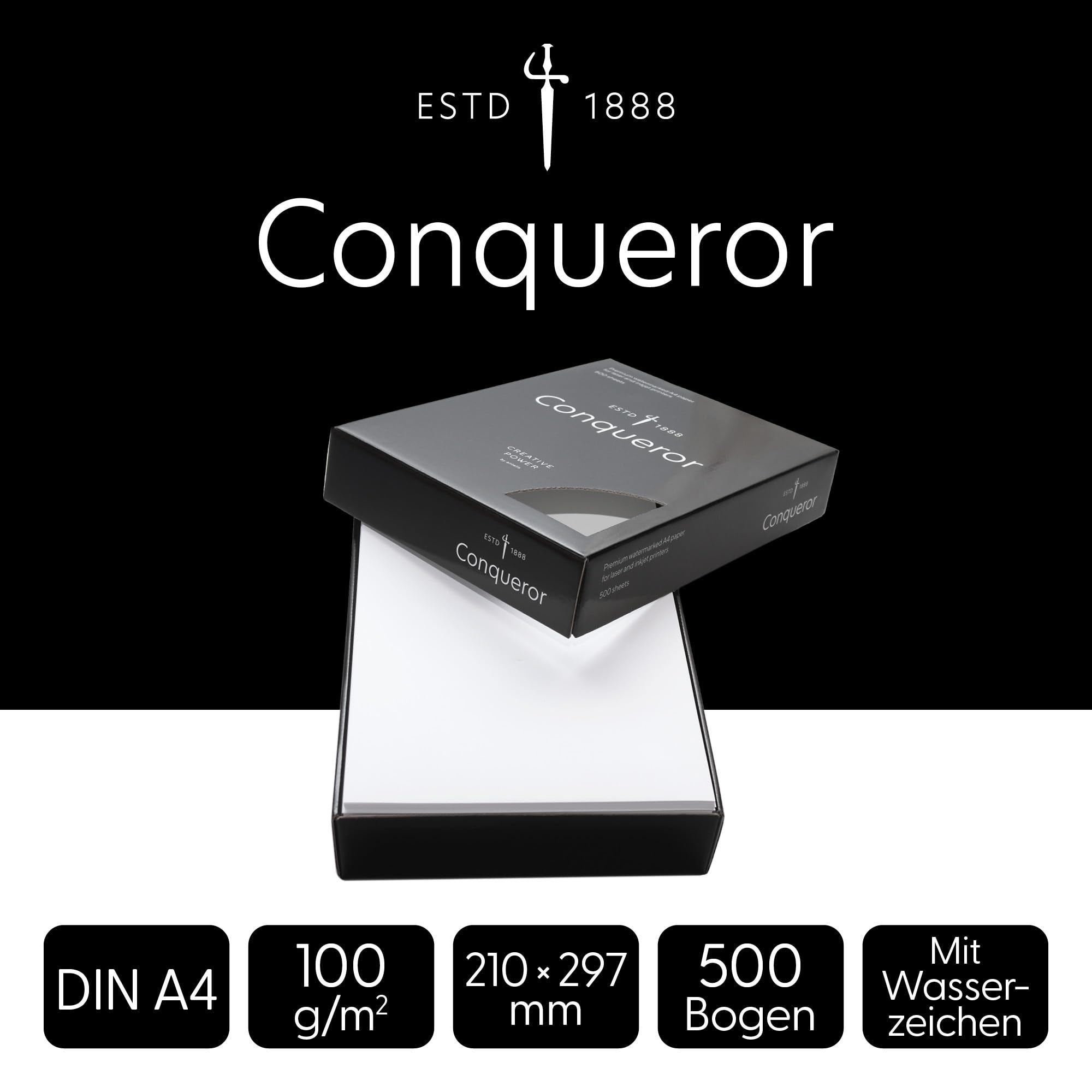 Conqueror Wove Briefpapier DIN A4 (100 g/m², Glatt, Brilliant White, mit Wasserzeichen) – Premium Feinstpapier für Geschäftsbriefe, hochwertige Dokumente & exklusive Korrespondenz, 2500 Blatt
