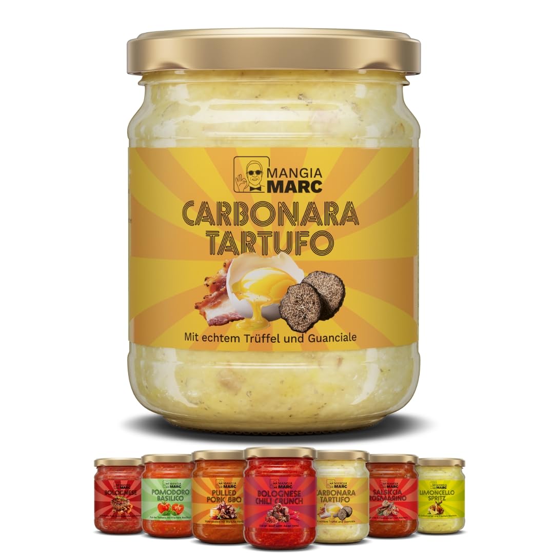 MangiaMarc Carbonara Tartufo Pasta Sauce |Trüffel Carbonara mit Guanciale | Ohne Zustazstoffe | 180 gramm