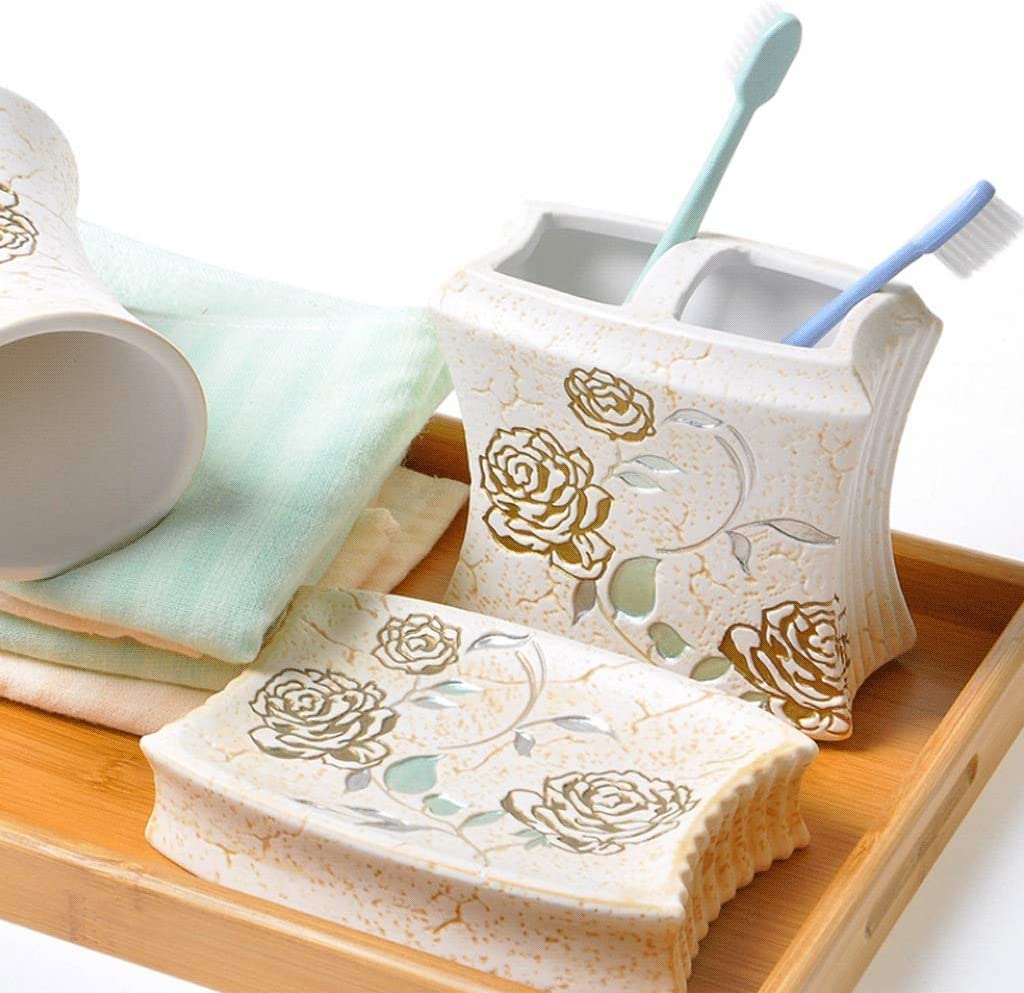 Badezimmer Set Badezimmer-Zubehör-Set Badezimmer-Set Seifenspender Zahnbürstenhalter Seifenschale Dekoration Organizer(6-piece)