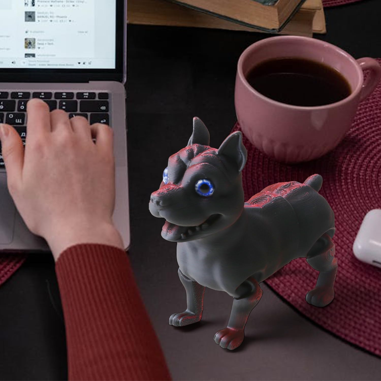 3D Printed Dog Model, Multi Color Flexible Animals Toy Statue, 3D Printed Cute Pet Toy, Movable Joints, Festival Gifts, Fidget Toys for Executive Home Office Decor (Red-Black)