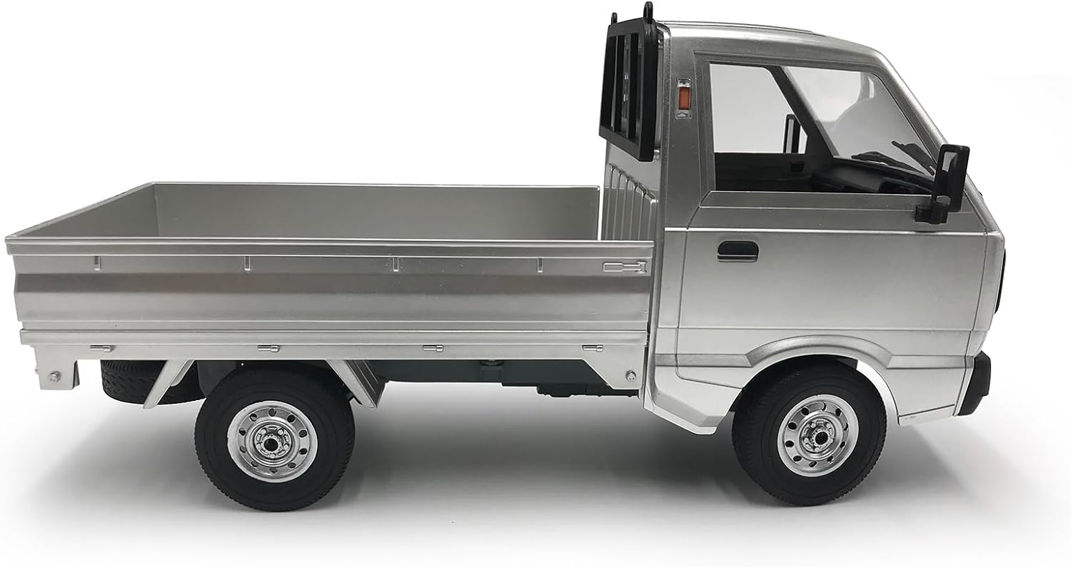 WPL D12 RC Kei Truck, 1:10 Scale Remote Control Drift Car, 2.4GHz All Terrain Off Road Pickup Truck Crawler with Brushed Motor, LED Headlights, 2 Batteries RTR for Adults (Silver)