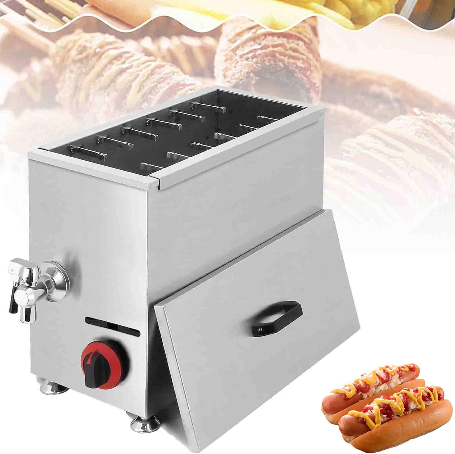 Friggitrice per Corn Dog,Macchina per Produrre Bastoncini di Hot Dog per Formaggio Commerciale,capacità 21 Litri con 12 Ganc,per Ristorante,Cucina Domestica,Snack Bar