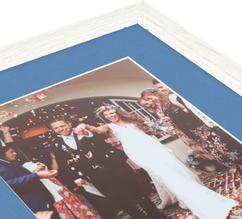 ArtToFrames 7x18 inch Off White Wash on Ash Picture Frame with 2 Inch Single Liberty Blue Mat, SingleMat-0151-59504-475-7x18-817