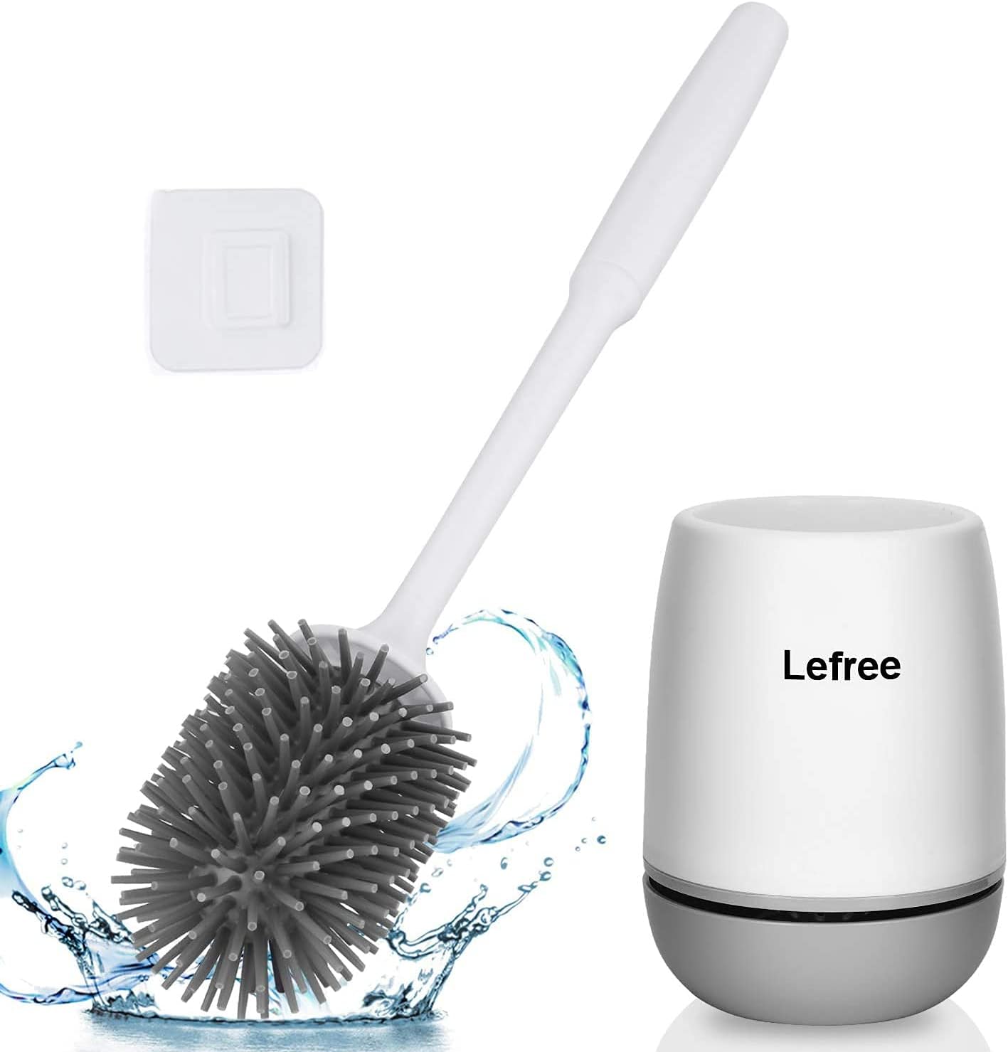 Lefree Silicone Toilet Brush with Holder, Bathroom Toilet Bowl Brush Set, Non-Slip Handle, Wall Mounted/Floor Standing