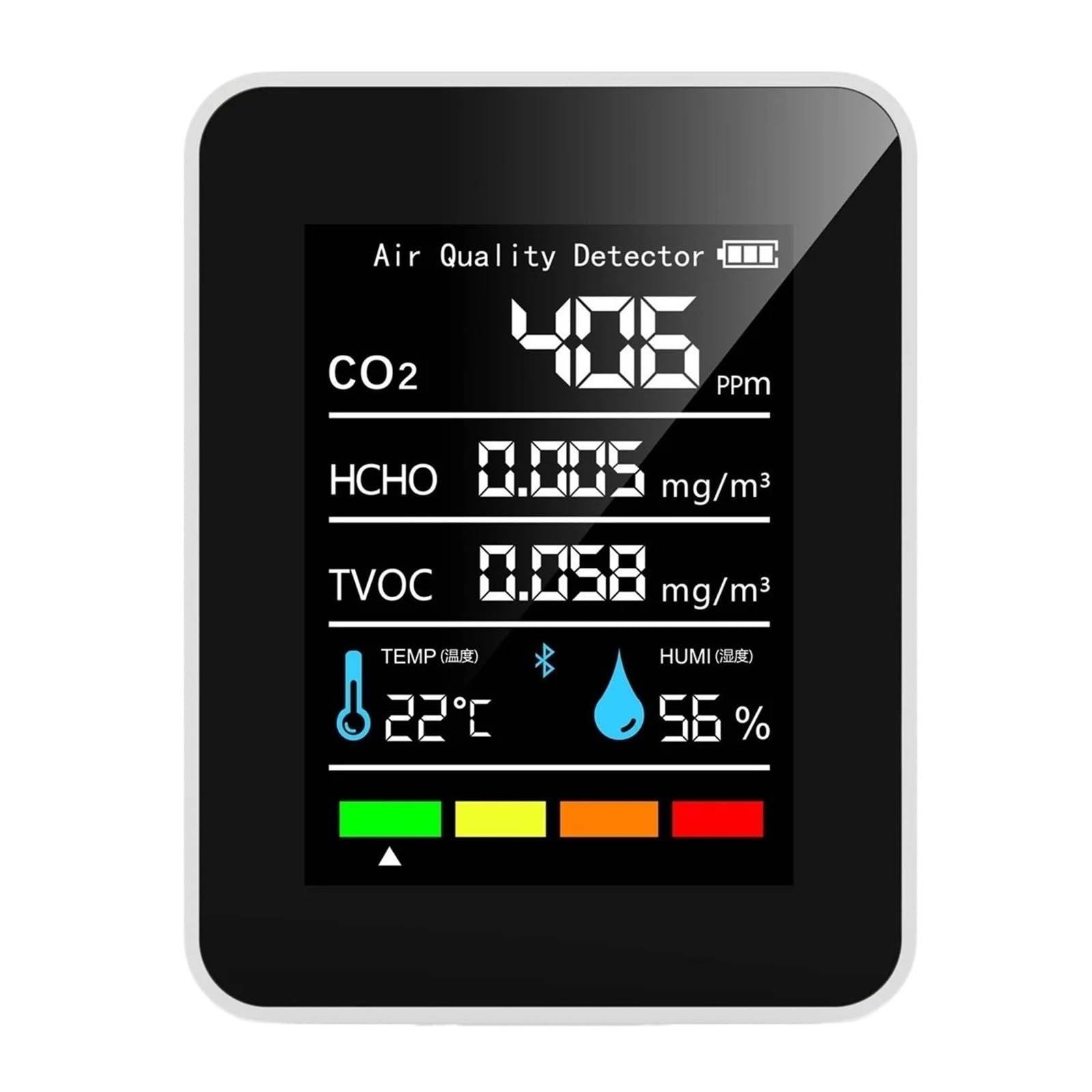Medidor Digital De CO2 5 En 1, Probador De Temperatura Y Humedad, Detector De Dióxido De Carbono, Monitor De Calidad del Aire, Analizador TVOC HCHO FáCil De Usar(White)