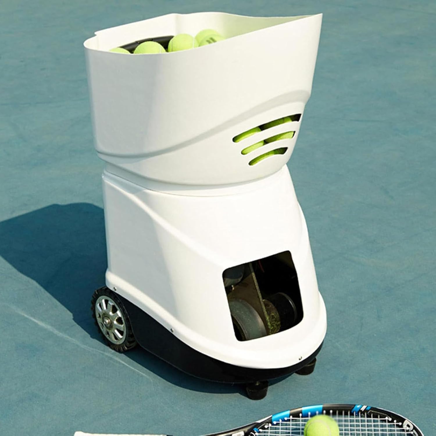 Portable Tennis Ball Machine, Automatic Tennis Ball Launcher, up to 150 Balls Capacity, Smartphone Remote-Controlled, Tennis Trainer & Tennis Serve Machine Training Device