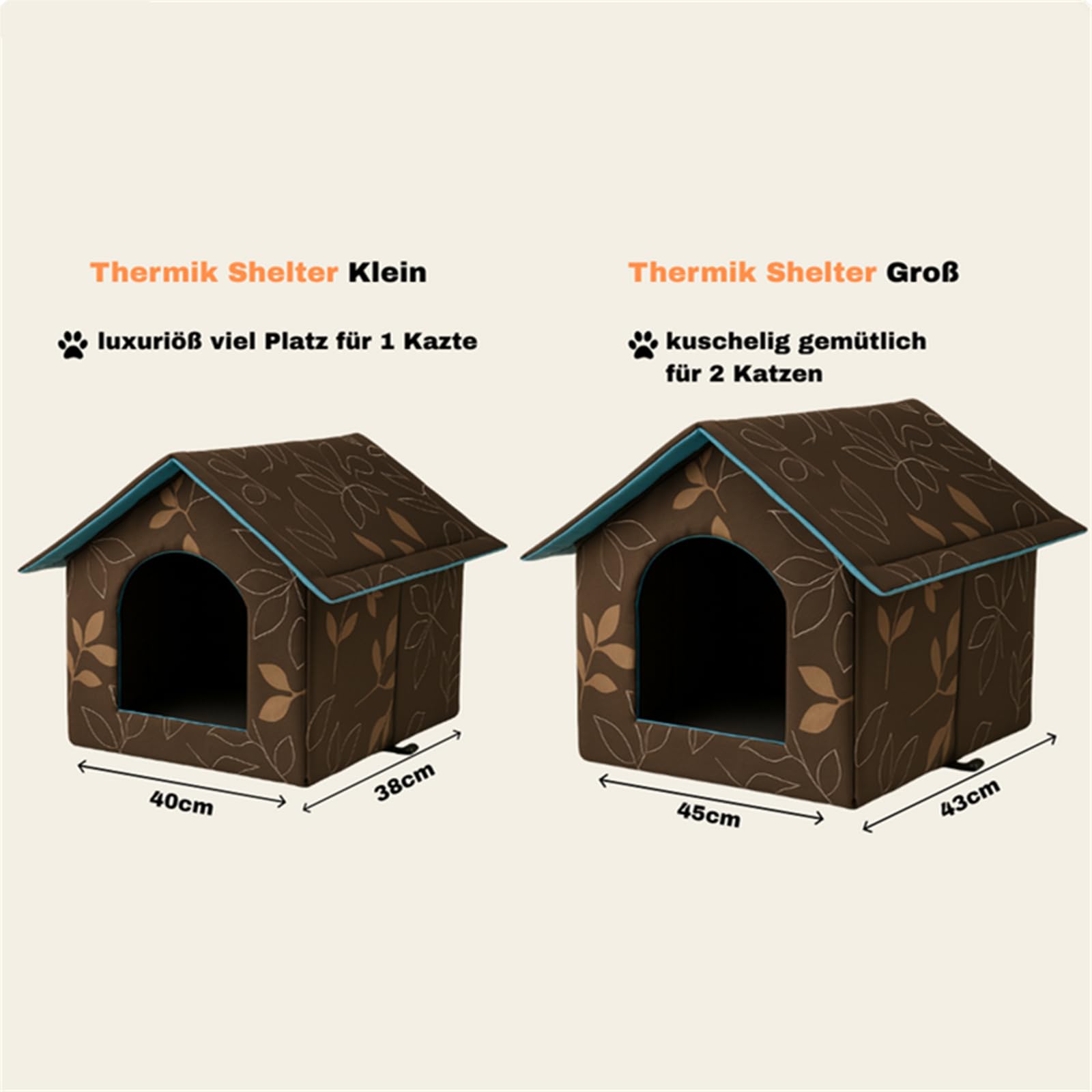 lunareo Thermo Shelter，Isoliertes Katzenhaus für den Außenbereich wasserdichtes und faltbares Winter Tierhaus aus Oxford Gewebe mit Warmer Unterlage 45x43x40CM