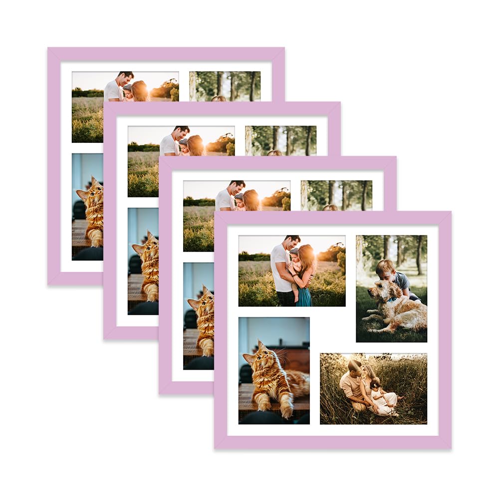 Lilac Multi Photo Frame - Holds 4 x 6x4 Pictures, Family Collage Picture Frame for Wall Display, 12x12 Frame size, Set of 4