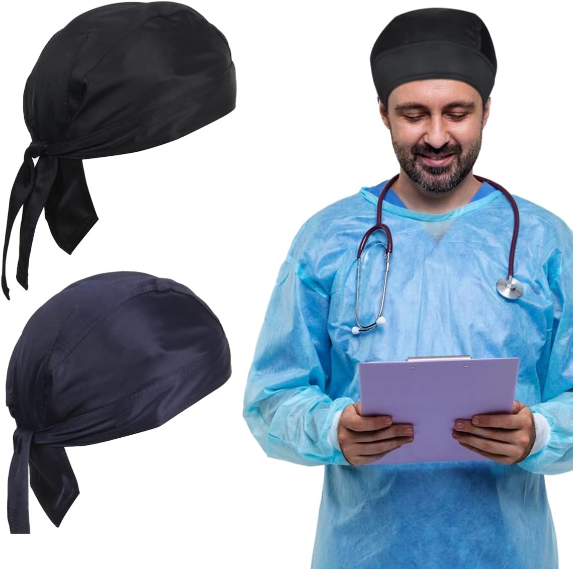 BISMAADH Adjustable Working Tie Back Scrub Caps Head Wrap Men and Women
