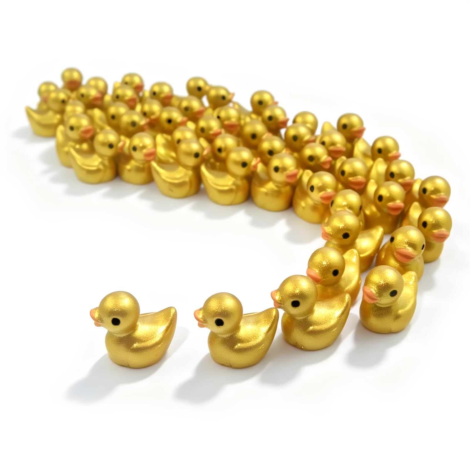 Norxuaze Gold 50Pcs En Mini Resin Duck Figurines - Tiny Ducks Small Resin Animals For Terrarium Decor, Fairy Garden, Aquarium, Cake Decoration, Small Resin Animals With Storage Box