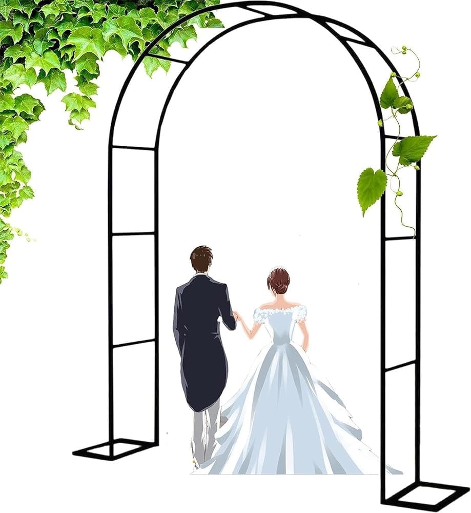 Grande arco per rose con telaio in acciaio per piante rampicanti, arco decorativo da giardino per matrimoni all'aperto, supporto per edera vegetale con base