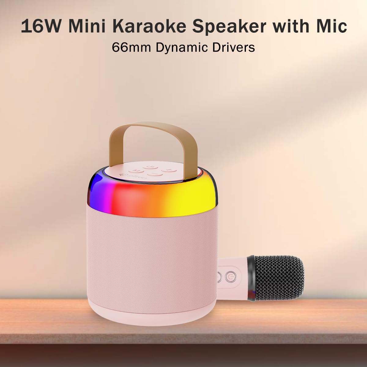 pTron Newly Launched Fusion Bliss 16W Bluetooth Speaker with Wireless Karaoke Mic, 6H Playtime, Vibrant RGB Lights, Voice Effects, Multi-Play Modes BT5.3/TF Card & Type-C Charging Port (Light Pink) 1