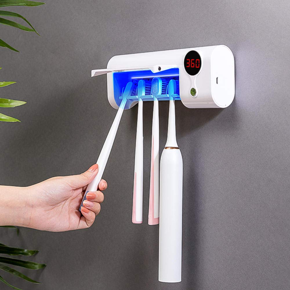 Porta spazzolini da Bagno Porta spazzolino Elettrico Sterilizzatore spazzolini da Denti Parete 4 Port (5 spazzolini da Denti) - Bianca