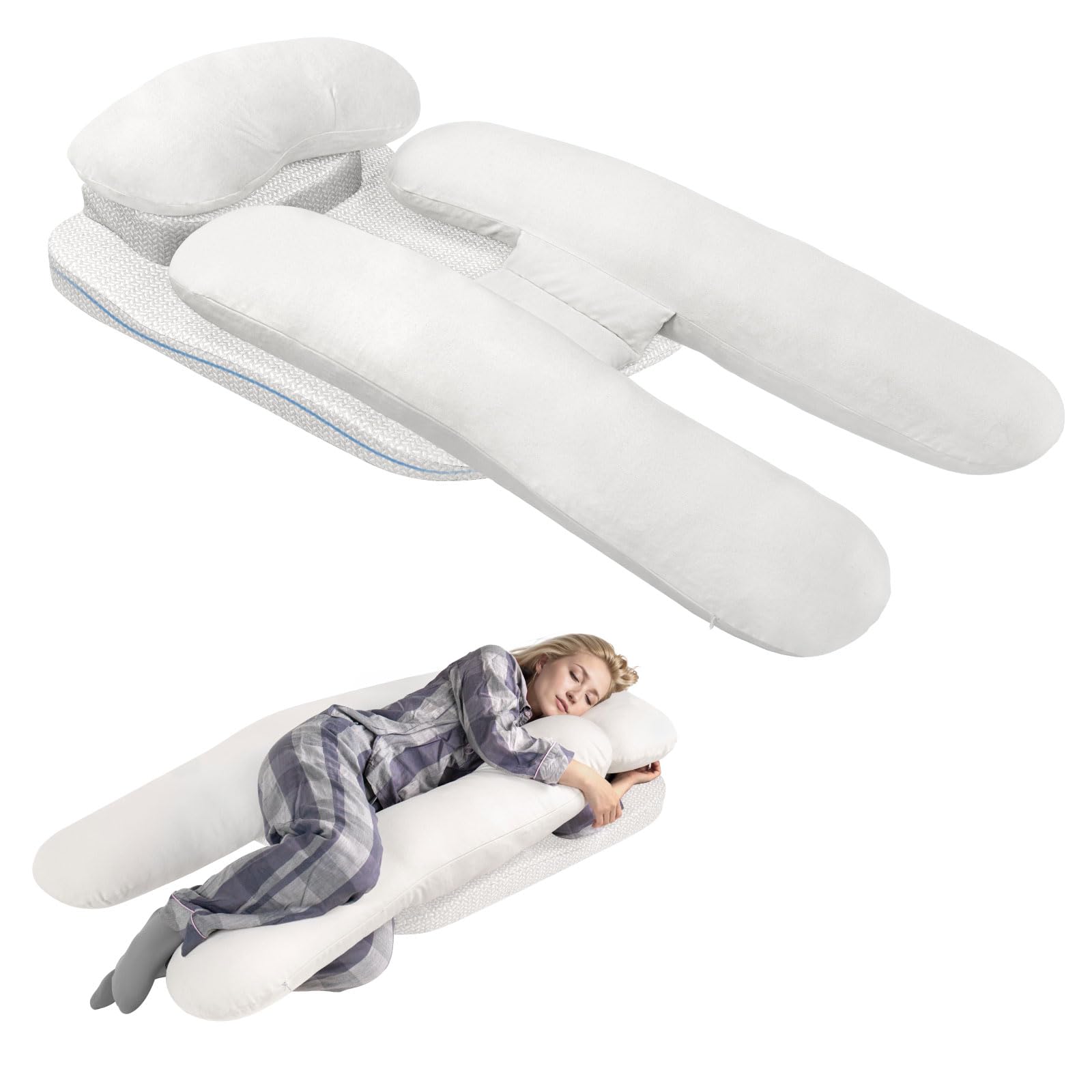 Almohada para dormir de lado con túnel de brazos, zona de apoyo para el alivio del dolor de hombros, sistema de almohada corporal para adultos, almohada ergonómica para dormir de lado (blanco)