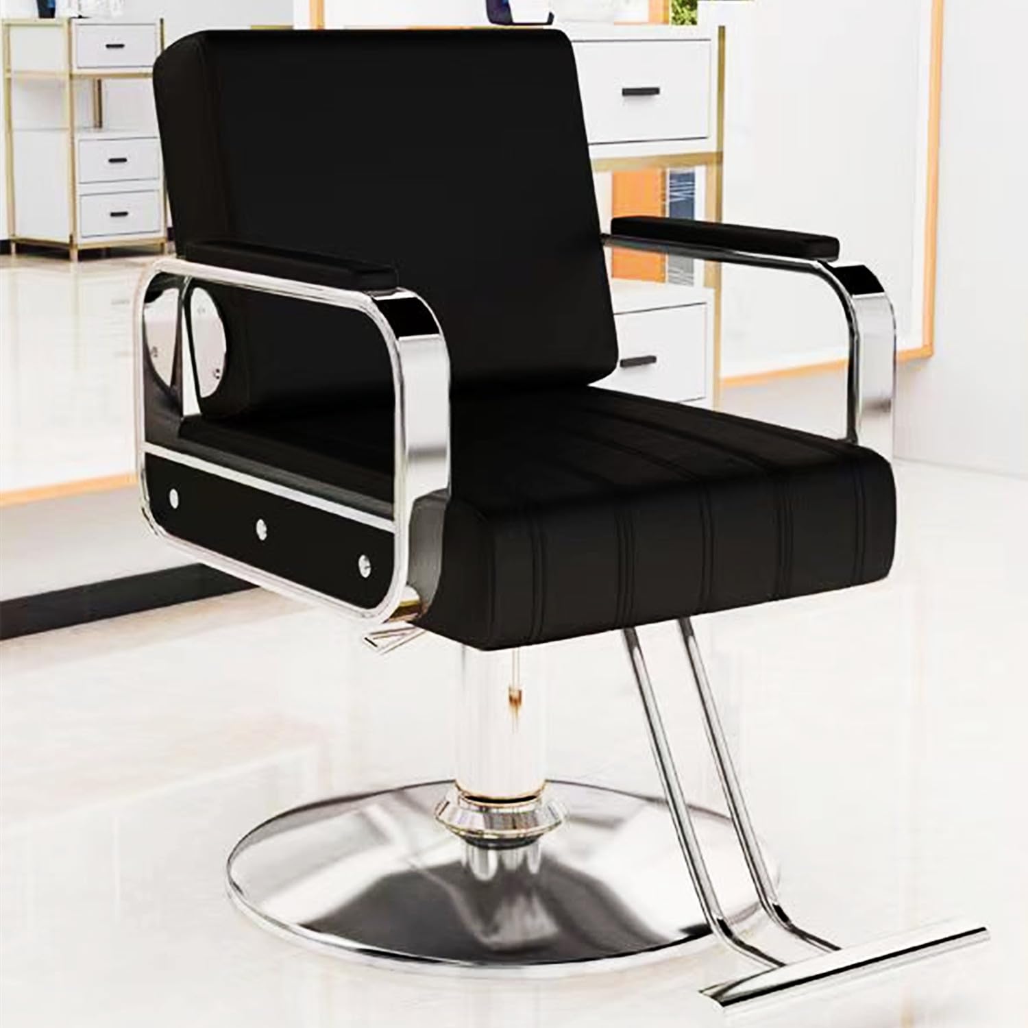 Sedia da salone idraulica beige – Sedia girevole da parrucchiere con seduta larga, comoda attrezzatura da spa per parrucchieri e shampoo e esigenze di styling