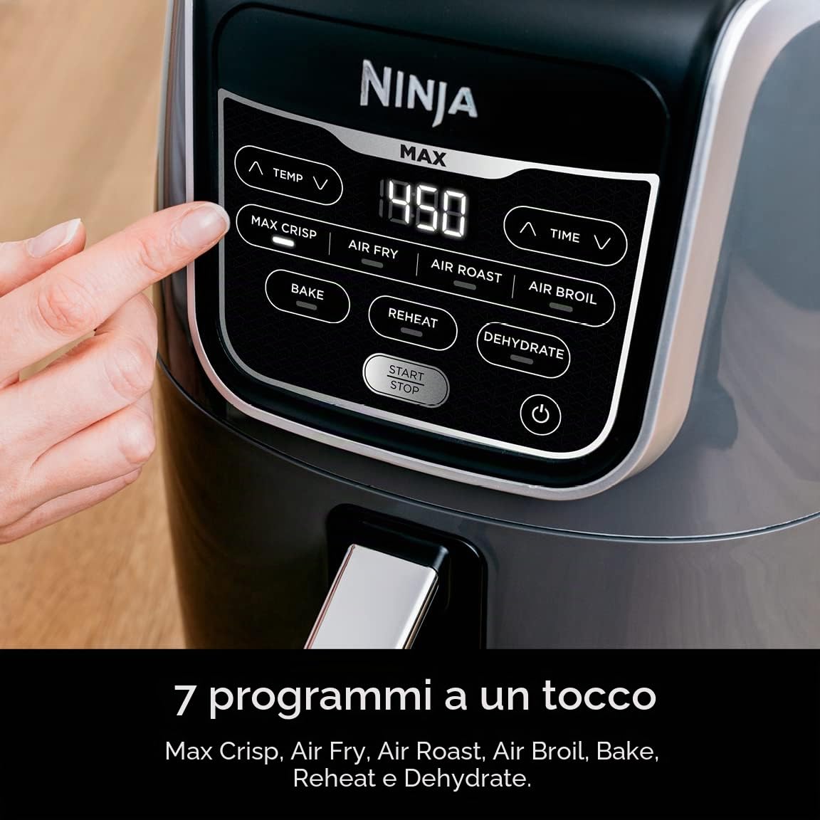 Ninja AF161 Max XL Friggitrice ad aria che cuoce, patatine, arrostisce, cuoce, riscalda e disidrata, con capacità di 5,5 litri e una finitura lucida, grigio