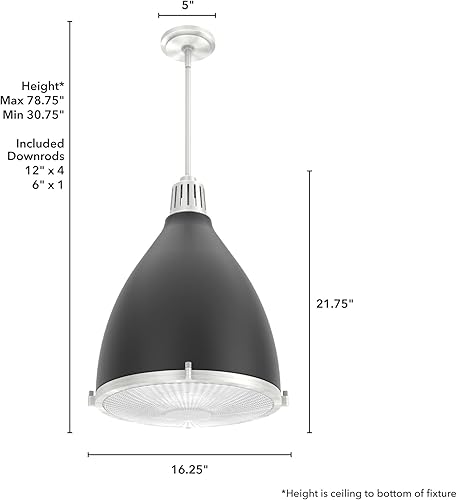 Miniatura 4 de Hunter - Bluff View - Lámpara colgante de 3 luces, color negro mate, tamaño mediano, regulable, estilo casual, con forma de campana, para