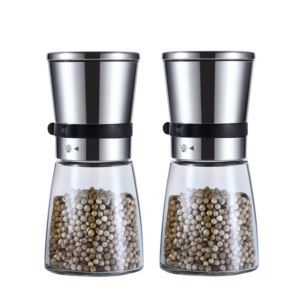 Set macina sale e pepe Set macina sale e pepe Confezione da 2 contenitori per sale e pepe con corpo in acciaio inossidabile e vetro di alta qualità con ceramica regolabile