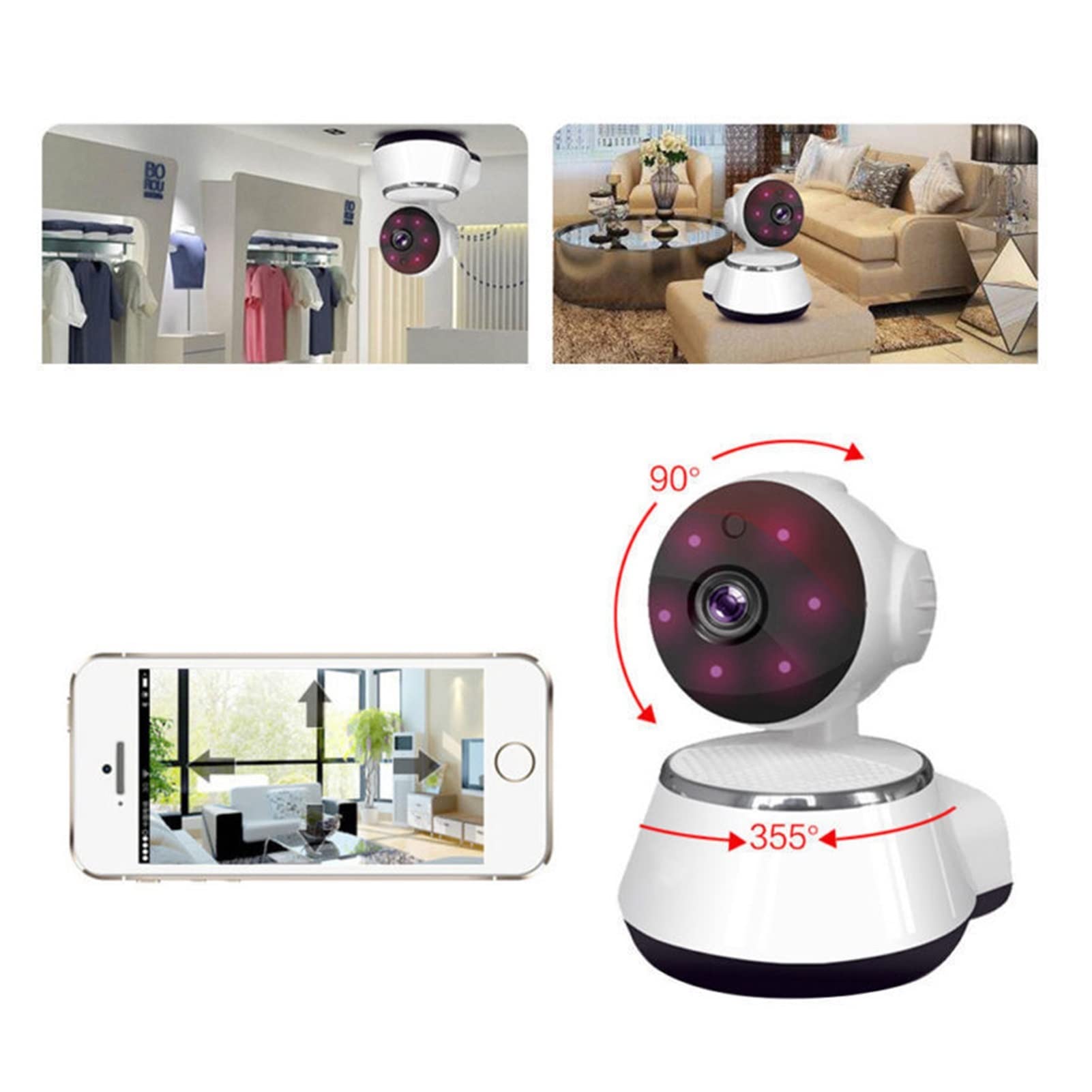 kamera wewnętrzna Alarm wifi kamery krytej IP. Kamera WiFi Wideo Cam Kamera Night Vision Wireless Video Camera 2MP (Color : 1, Size : 1080P)
