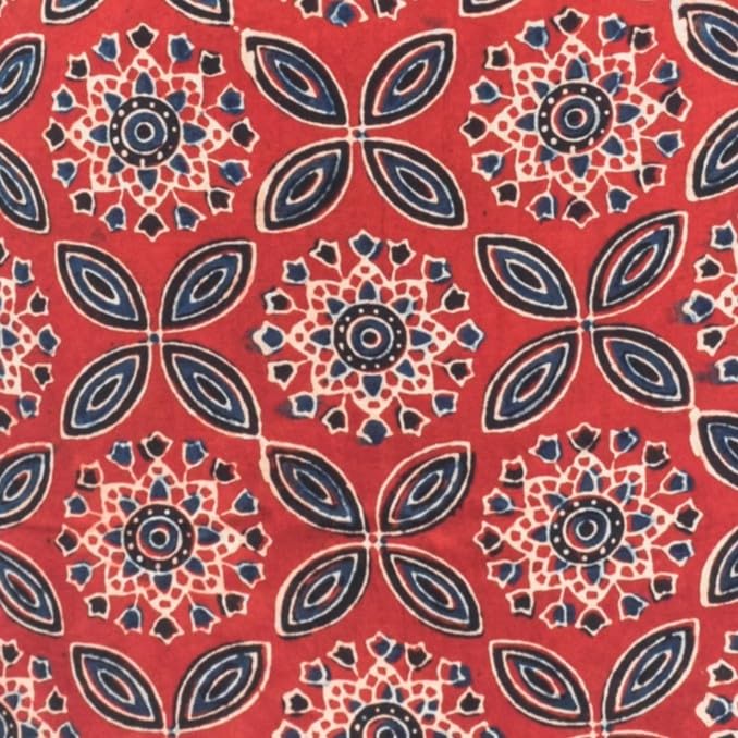 Image of Ethnics of Kutch Women's Ajrakh Modal Silk Natural Dye Hand Block Print Unstitched Kurta Fabric Mtr Length (2.5 Mtrs - Red 0640AC)