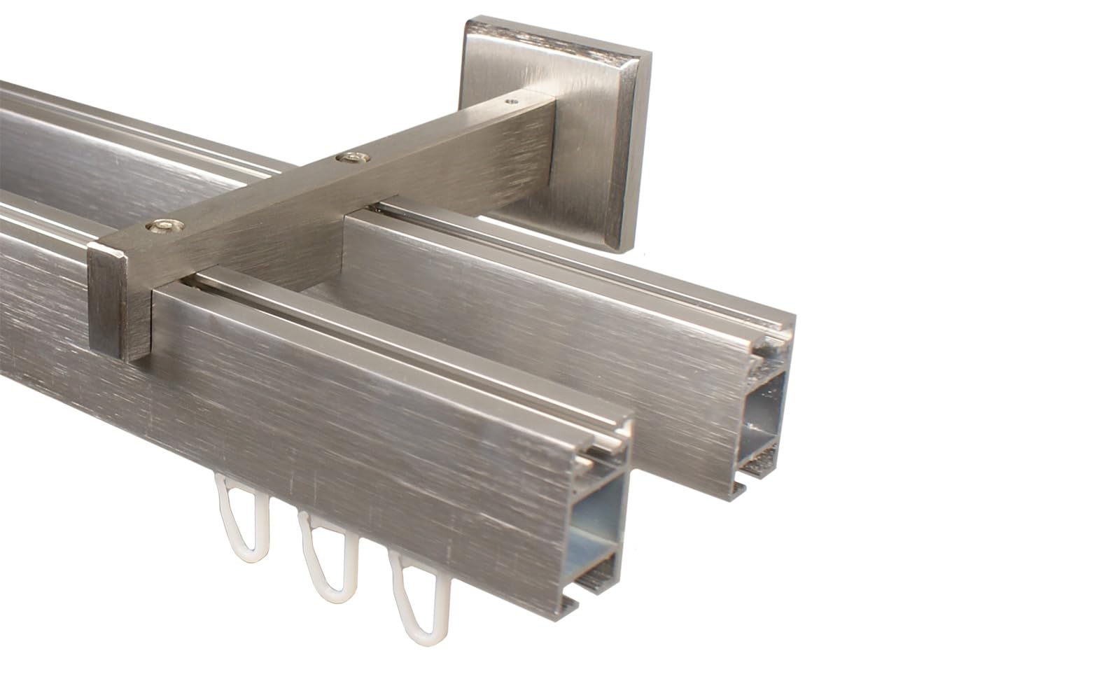 Eckige Design Innenlauf Gardinenstange 2-läufig aus Aluminium Farbe Edelstahl, 140 cm