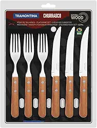 JOGO DE TALHERES PARA CHURRASCO DYNAMIC SORTIDOS COM LAMINAS DE ACO INOX E CABOS DE MADEIRA - 12 PEÇAS