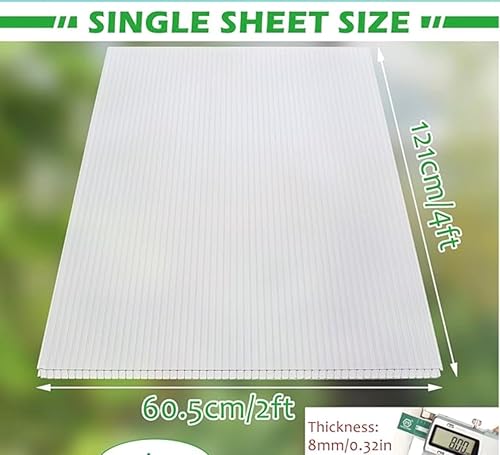 Paquete de 2 hojas transparentes de policarbonato de 0.945 x 1.890 x 0.315 in de grosor + conector H