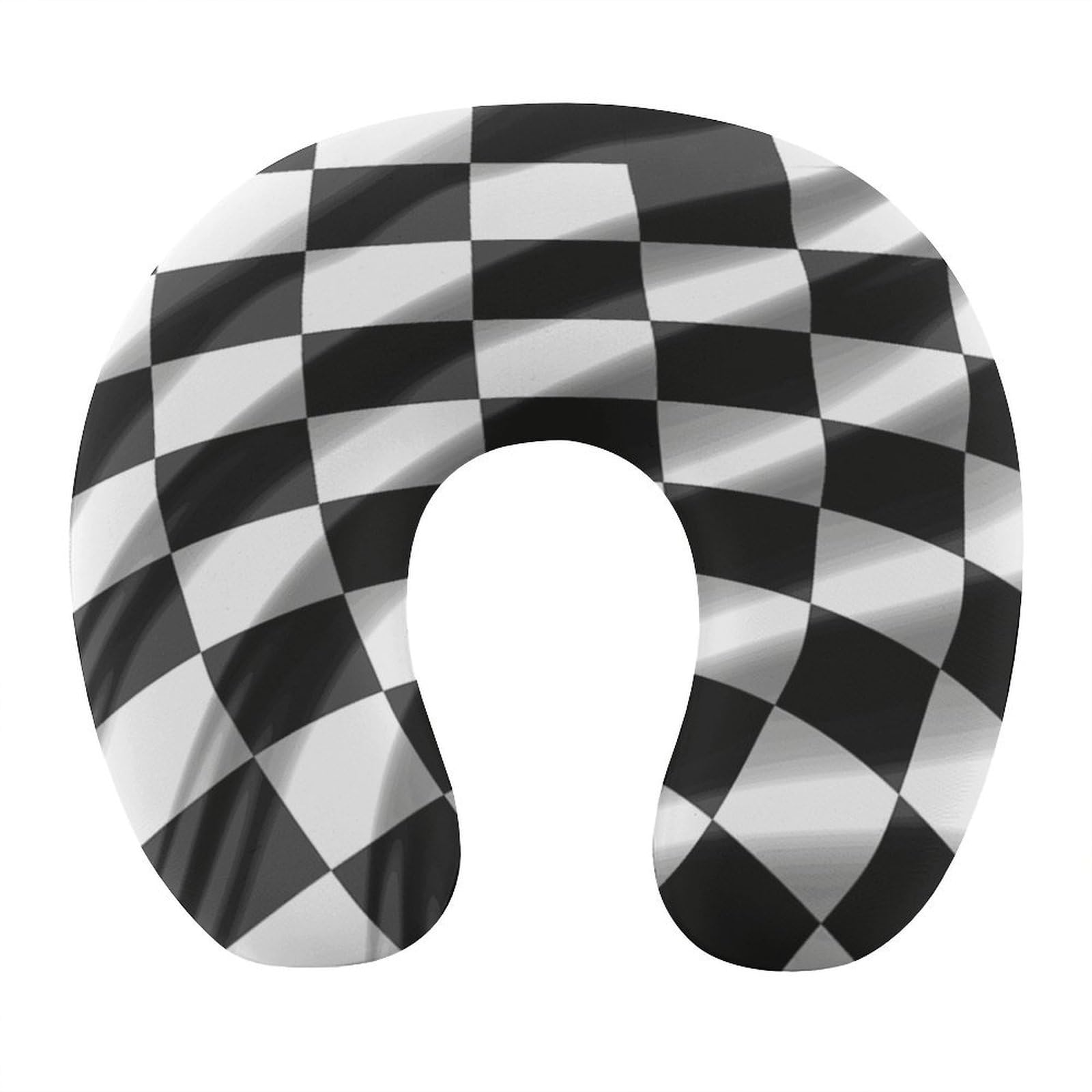 Btcowzrv Style Black White Race Checkered Flag U Shaped Neck Pillow Travel Pillows