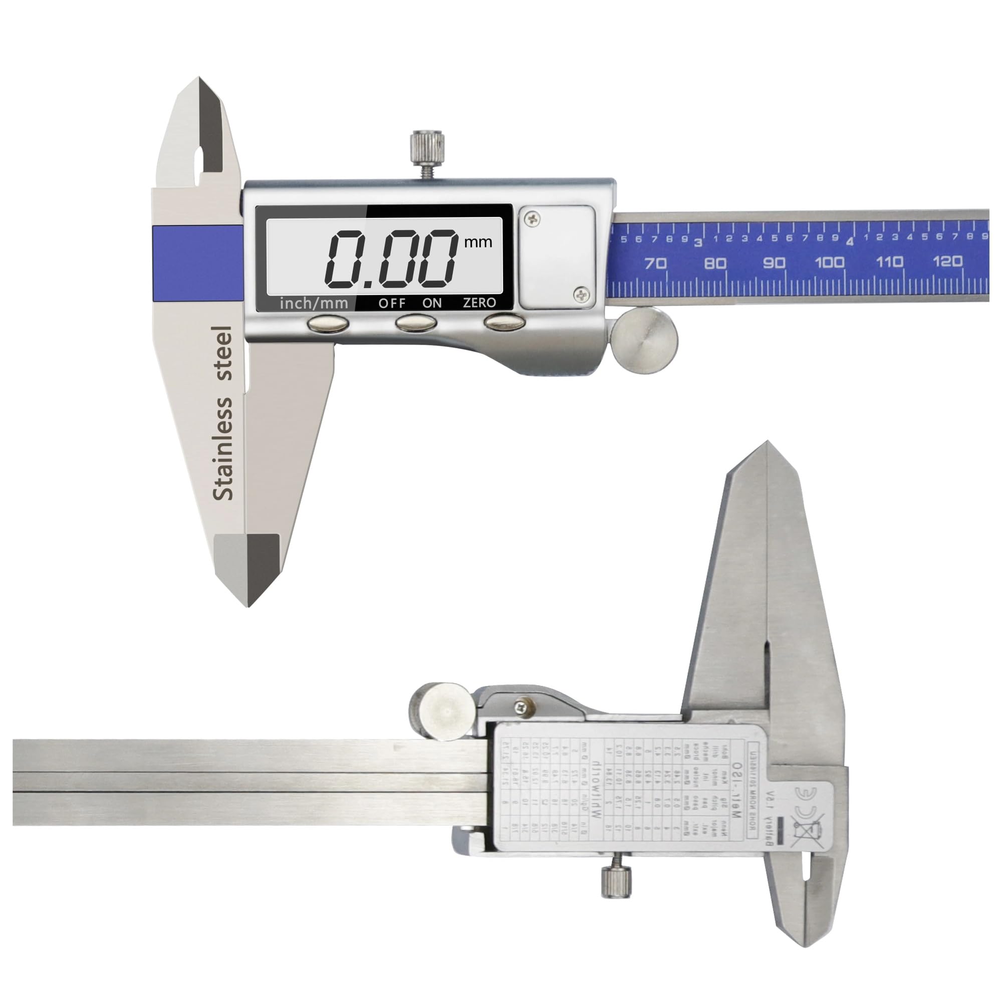 Pies de Rey Calibradores Calibrador Vernier Digital 150/200/300 mm LCD Acero Inoxidable Micrómetro electrónico Herramientas de medición(0-150mm)