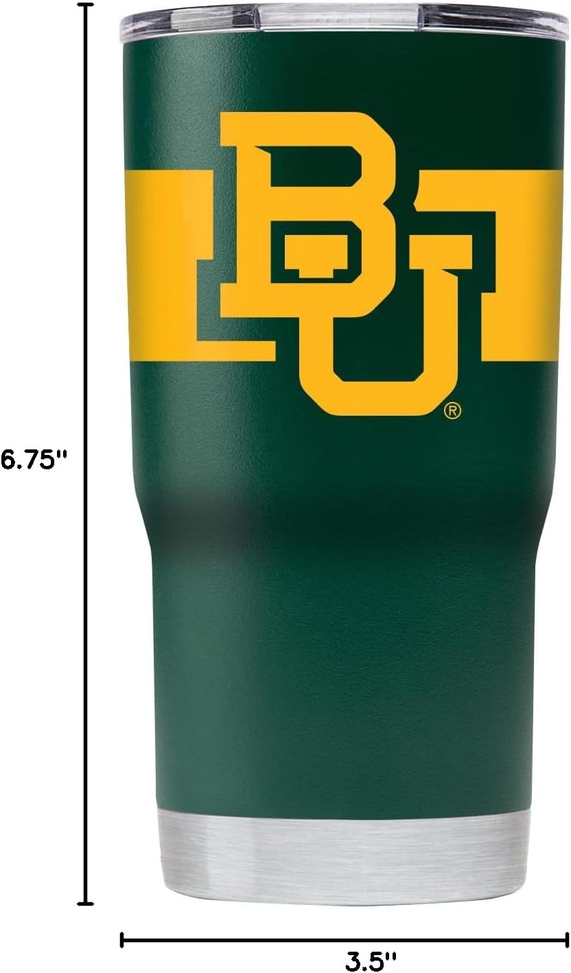 Gametime Sidekicks Baylor 20oz Green Tumbler - Officially Licensed, 18/8 Stainless Steel, Double-walled, Vacuum-insulated, UV LED Printed Logos, Sweatless, Stays Hot/Cold - 360 Wrap