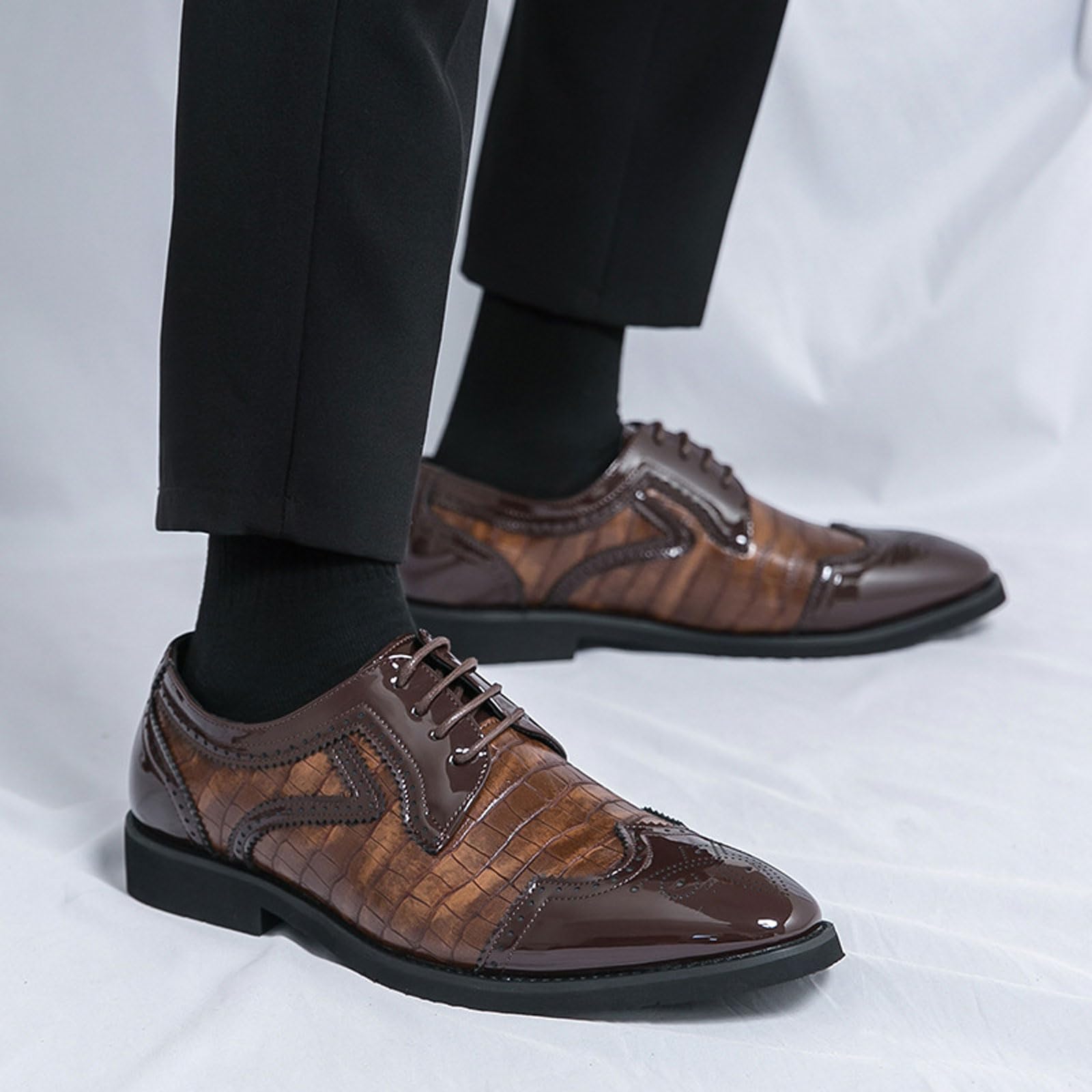 Oxford-Schuhe Herren Elegante Schnürer Zweifarbige Mit Brogue-Details Für Business & Festanlässe