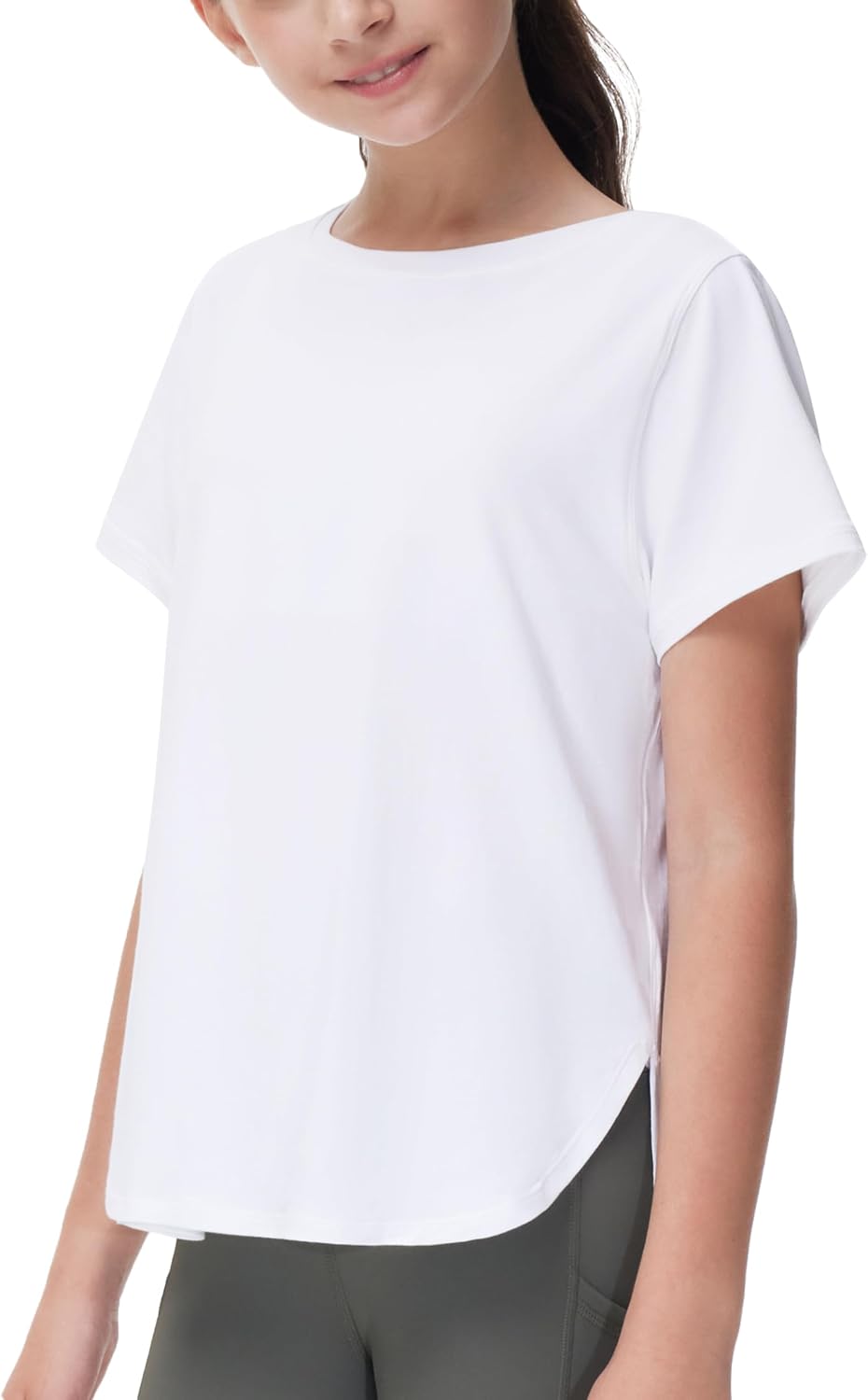 THE GYM PEOPLE Girl's Athletic Shirts Short Sleeve Workout Tops Kids Basic Tees with Side Slits